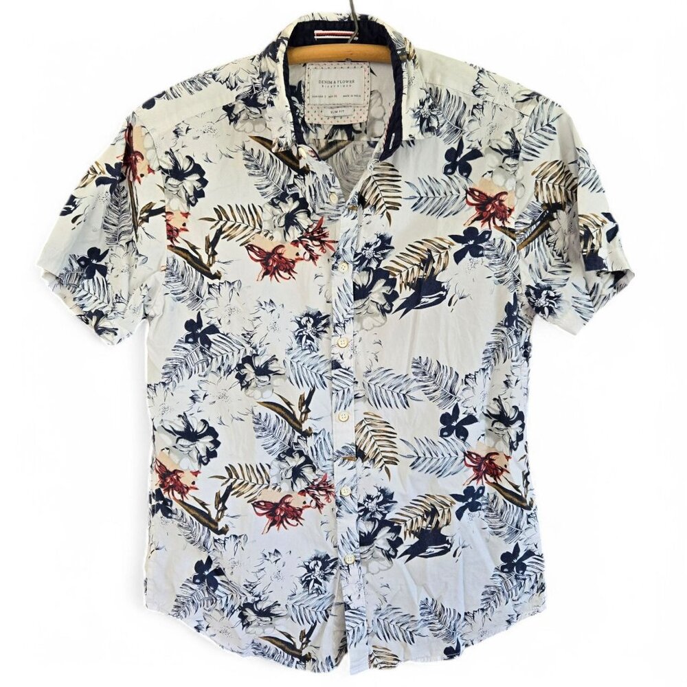 Denim & Flower By Ricky Singh Slim Fit Floral Button-Up Short Sleeve Shirt Small
